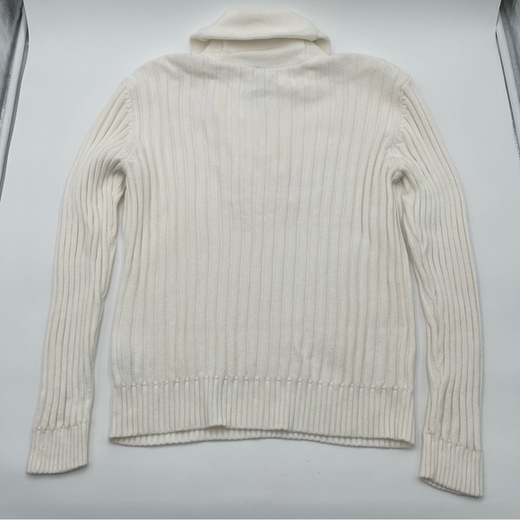 Lauren Ralph Lauren WhiteCotton Ribbed Button-Neck Sweater Womens XL Preppy - Picture 6 of 12